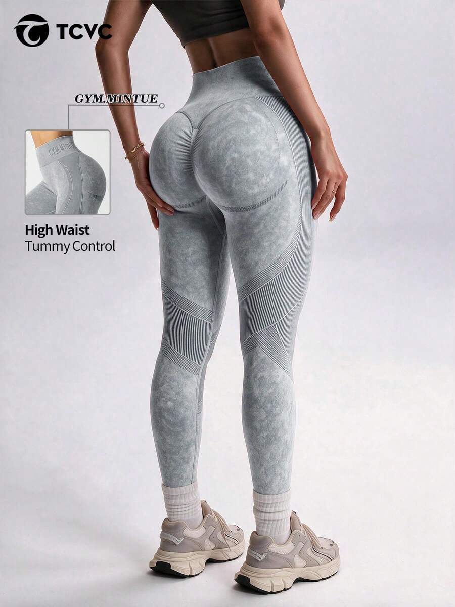 TCVC Women High Waist Solid Color Tight Fit Leggings, Stretchy Sports Tights, Slimming High Waisted Yoga Pants, For Indoor And Outdoor Workouts Spring Fall - Grey - View 1