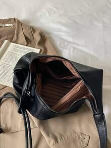 Fashion Solid Color Crescent Shaped Shoulder Bag, Crossbody Bag, Suitable For Women Shopping, Dating, Gifts And Daily Use - Black - View 6