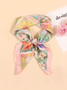 1pc Faux Silk Printed Square Scarf Headband Fashionable Multi-Functional Small Neck Scarf Suitable For Daily Use - Multicolor - View 2