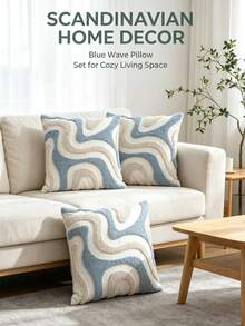 1pc Blue & White Asymmetrical Color Block Pillow Case, Flocked & Tufted Craft, Abstract Wave Texture Bohemian Cushion Cover, Decorative Pillowcase For Daily Room Bed Decor, Suitable For Sofa, Bedroom, Living Room Home Decoration, Pillow Insert Not Included - Multicolor - View 9