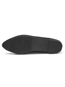 Sepatu Flat Ujung Lancip untuk Wanita, Ukuran Setengah Lebih Kecil, Dekorasi Gesper Persegi Berlian Imitasi Berkilau, Ringan dan Nyaman - Hitam - View 9