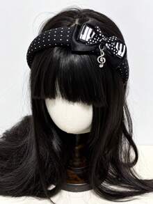 1pc Punk Polka Dot Musical Note Headband, Gothic Style Headband, Y2K Headband, Fashion Versatile Accessory, Home Makeup Halloween Hair Accessory - Black - View 1