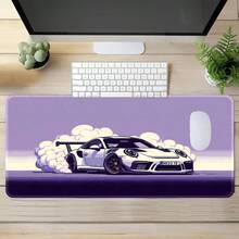 1pc Purple Synthetic Wave White Racing Car Drift Retro Oversized Extended Gaming Mouse Pad, Non-Slip Rubber Base, Stitched Soft Cloth Surface, Extra Large Desk Mat, Suitable For Office, Home, Gaming, Study, Perfect Gift For Friends, Teenagers, Gamers - View 1