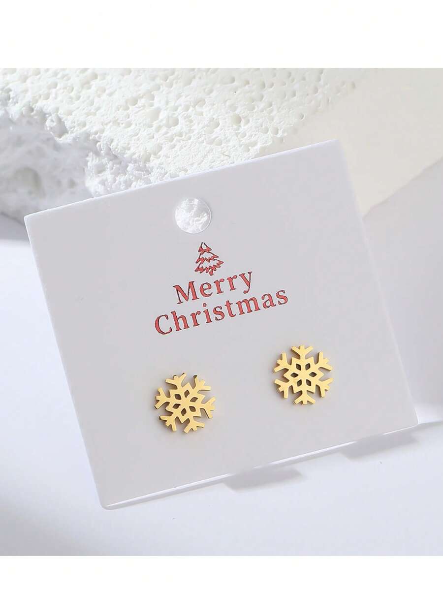 Stainless Steel Hollow Snowflake Earrings, 1 Card With 1 Pair Christmas Snow Earrings, Winter Xmas Gift Jewelry For Women - 1ZH303 - View 1