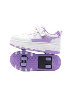 Adult Transformable 4-Wheel Hidden Roller Shoes, Boys' Roller Skates, Students' Girls' Commuter Shoes, Small 4-Wheel - White Purple - View 7