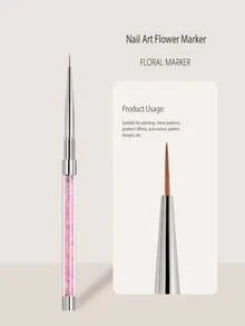 1pc Pink Diamond Handle Nail Art Brush, Multi-Function Flower Painting, Line Drawing, Hooking, Carving Pen, DIY Color Painting Nail Art Tool, Nail Tech Supplies - Pink - View 1