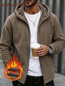 Vancamel Pulse Men's Solid Color Hooded Thermal Lined Jacket, Outdoor Commute Warm Jacket, Versatile Sporty Minimalist Coat, Autumn/Winter - Brown - View 2