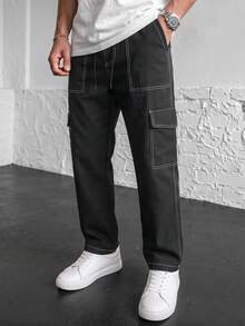 Men's Pants Spring/Autumn Fashion Multi-Pocket Design Men's Cargo Long Pants College Style Commuter Men's Long Pants - Black - View 4
