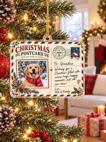 1pc Customized Pet Christmas Postcard Photo Acrylic Hanging Ornament, Personalized Text North Pole Postcard Tree Decoration, Pet Family Photo Christmas Keepsake Gift, Pet Lover Gift, Winter Holiday Gift, Christmas Gift - Multicolor - View 9