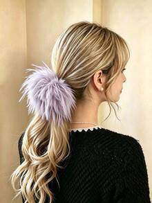 Fluffy Faux Feather Hair Scrunchie, Soft Hair Tie, Suitable For High Ponytail, Elegant Daily Women's Hair Accessory, Multiple Colors Available - Multicolor - View 9