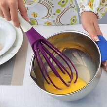 Flat Egg Beater Plastic Egg Whisk 2-In-1 Foldable Rotating Balloon Style And Silicone Coated Flat Stirrer, Baking Kitchen Gadget - Multicolor - View 2