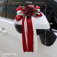 1-Piece Rose Flower Rearview Mirror Decoration, Floral Wedding Car Suction Cup Flowers, Wedding Scene Decoration, Stair Railing, Corridor Door Handle Bow Rose Decoration - Car Mirror Flower - View 5