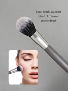 4pcs Professional Makeup Brush Set/Blending, Coloring, Wooden Handle, Gray/Blush, Eye Makeup Brush Set, Made Of Ultra-Soft Synthetic Bristles, Suitable For Blush, Eyeshadow, Concealer And Blending - Dark Grey - View 3