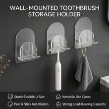 Toothbrush Cup 2 Slots Storage Rack Wall Mounted Transparent Space Saving Bathroom Washstand No Drill Holder Dual Snap Design Quick Access Family Separate Multi Function Organizer Towel Storage - Multicolor - View 5