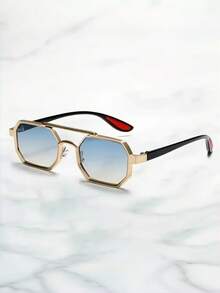 Classic Square Fashion Glasses, Unisex Fashion Glasses, Metal Geometric Frame, Small Frame, Personalized Fashion Decoration, Casual Glasses - Dark Green - View 7