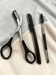 3PCS Eyebrow Trimming & Shaping Tool Set, Eyebrow Scissors, Men & Women , 2-In-1 Eyebrow Comb & Brush Set, Equipped With Fine Comb Eyebrow Scissors, Folding Eyebrow Scraper, Professional Eyebrow & Eyelash Trimming Tools. Portable. Essential Eyebrow Makeup Tools. - Multicolor - View 7