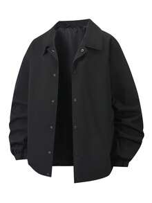 1pc Women's Solid Color Sport Outdoor Mountain Style Spring Autumn Jacket, Black Top With Snap Buttons And Drawstring Hem, Versatile Coach Jacket For Cycling And Climbing - Black - View 2