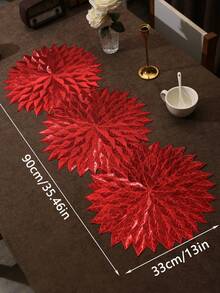 1pc Gold Radiating Leaf Patchwork PVC Table Runner, Foil Stamped ...