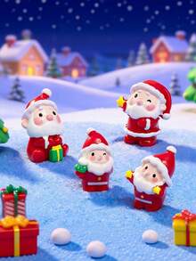 Mini Christmas Santa Claus Star Figurine, Cute Miniature Decoration, DIY Snow Scene Micro Landscape Decor Accessory, Handmade Craft, Christmas Holiday Party Home Desktop Tabletop Winter Decoration Gift - A - View 1