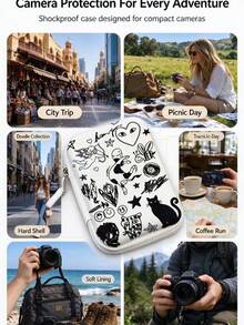 1pc, Popular Graffiti Print Digital Camera Bag, Portable Hard Shell Camera Protection Storage Bag, Shockproof Zipper Ccd Camera Portable Bag, Small Camera Travel Storage Bag, Essential Camera Bag Camera Accessories When Going Out - View 2