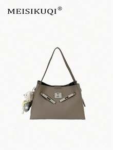 Women's Minimalist Textured Underarm Bag, Metal Buckle Small Shoulder Bag, Fashionable Versatile Daily Commute Handbag - Grey - View 2