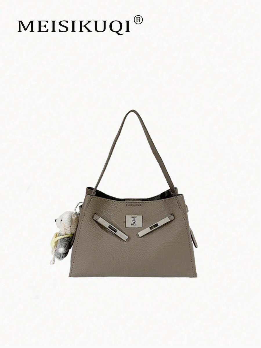 Women's Minimalist Textured Underarm Bag, Metal Buckle Small Shoulder Bag, Fashionable Versatile Daily Commute Handbag