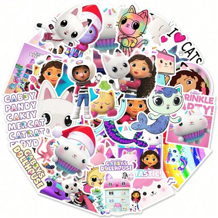50pcs Gabi Dollhouse Graffiti Cross Border Cartoon Animation DIY Notebook Luggage Stickers Waterproof - Multicolor - View 1