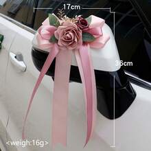1-Piece Rose Flower Rearview Mirror Decoration, Floral Wedding Car Suction Cup Flowers, Wedding Scene Decoration, Stair Railing, Corridor Door Handle Bow Rose Decoration - Car Mirror Flower - View 6