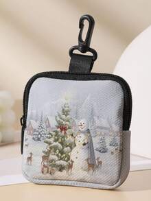 1pc Christmas, Snowman Print Children's Mini Coin Purse, Zipper Closure Small Pouch With Swivel Hook For Earphones,Coins,Key.Can Hang On Backpack - Multi - View 6