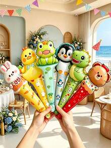 7 Handheld Balloons, Patterns Include Penguin, Bear, Yellow Duck, Dinosaur, Frog And Rabbit, Suitable For Birthday Party, Anniversary, Wedding And Engagement, Gender Reveal, Special Events, Baptism And Easter And Halloween - Handheld Balloon Set - View 1