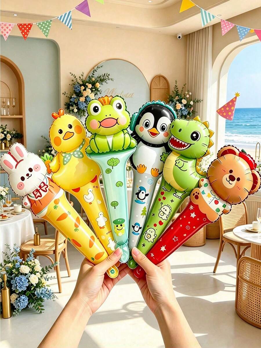 7 Handheld Balloons, Patterns Include Penguin, Bear, Yellow Duck, Dinosaur, Frog And Rabbit, Suitable For Birthday Party, Anniversary, Wedding And Engagement, Gender Reveal, Special Events, Baptism And Easter And Halloween - Handheld Balloon Set - View 1
