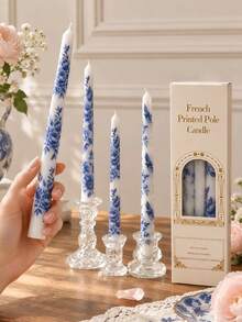 2PCS, Vintage Style Blue And White Porcelain Printed Long Taper Candles, 0.86*9.84 Inch Printed Taper Candles, Gift Box Set, Ideal For Home Decor, Light Luxury Decoration, Table Centerpiece Decoration, Birthday Gift, Ladies' Gift - Multiple Styles - View 6