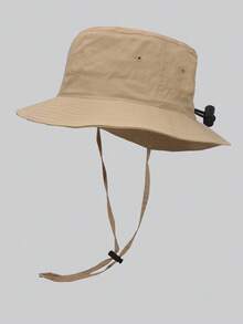 1 pieza Sombrero de cubo casual con cordón ajustable y protección solar sólida para hombre. Sombrero de sol adecuado para actividades al aire libre en verano como senderismo y pesca - Caqui - Ver 8