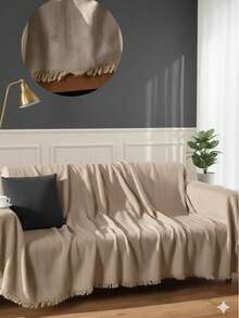 Non-Slip, Fringed Sofa Cover – 100% Cotton - 180*200 Cm - Soft & Comfortable MADE IN TURKEY - Mocha Brown - View 1