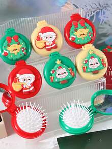 1 PC Red Cartoon Christmas Foldable Mirror Comb - Christmas Gift Air Comb. Suitable For All Hair Types. A Must-Have Small Gift For Christmas. - Multicolor - View 2