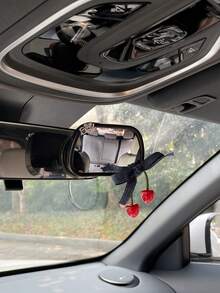 1PC Fashionable Cute Denim Bow Cherry Letter Decor Car Sun Visor, Center Console, Car Window Makeup Mirror - Random Styles - View 3