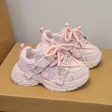 Children's Mesh Breathable Chunky Sneakers, Hook And Loop, Lightweight, Non-Slip, Versatile For School, Sports, Outdoor, Casual And Athletic Shoes For Boys And Girls - Pink - View 4