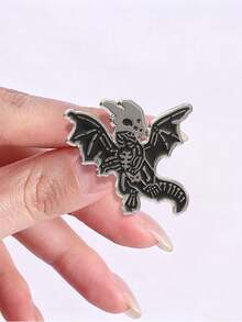 1 Pc Dragon Skeleton Enamel Pin, Dark Style Dragon Skull Brooch, Unique Halloween Pin For Bags & Clothes - Multicolor - View 6
