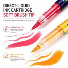 24 Colors Soft Tip Acrylic Marker Set, Flexible Pen Tip For Delicate And Controllable Lines, Student Art Professional Painting Character Drawing Marker Set, Graffiti Coloring DIY Animation Character Hand-Drawn Marker, Suitable For Glass, Plastic, Metal, Cardboard, Clothing And Other Surfaces, Ideal For Students - Multicolor - View 7