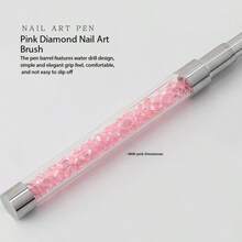 1pc Pink Diamond Handle Nail Art Brush, Multi-Function Flower Painting, Line Drawing, Hooking, Carving Pen, DIY Color Painting Nail Art Tool, Nail Tech Supplies - Pink - View 2