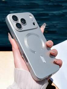 Minimalist Matte Magnetic Phone Case Compatible With Iphone 18 Pro Max 17 Pro Air 16 Plus 15 14 13 12 11, With Wireless Charging And Glass Lens Protector - Silver - View 2