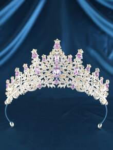1 buah Mahkota Paduan Berlian Imitasi Terlaris untuk Hiasan Kepala Pengantin, Aksesori Pesta Ulang Tahun, Halloween, dan Natal - Purple - View 13