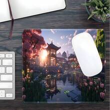 1pc Voxel Japanese Sakura Garden Sunset Extra Large Extended Gaming Mouse Pad, Non-Slip Rubber Base, Stitched Soft Cloth Surface, Oversized Desk Mat, Suitable For Office, Home, Gaming, Study, Perfect Gift For Friends, Teenagers, Gamers - View 10