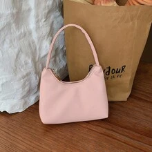 Girls' Solid Color Litchi Texture Handbag, Minimalist Solid Color Underarm Small Bag, Daily Versatile Bag, Teen Girl Outfit Accessory Bag - A - View 7