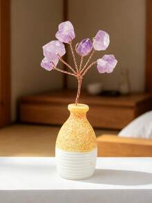 Mini Amethyst Crystal Money Tree Vase, Handmade Copper Wire Wrapped Crystal Tree Desktop Decor - Small Vase - View 9