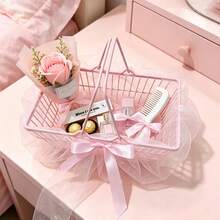 Keranjang Penyimpanan Mini Genggam Warna Pink untuk Anak Perempuan dengan Pita Busur Pink yang Halus, Penyimpanan Genggam atau Meja yang Ringkas untuk Jepit Rambut dan Aksesori Kecil, Desain Lucu dan Sangat Menarik, Cocok untuk Hadiah, Parfum, Sisir, Liontin, dan Penggunaan Pribadi, Keranjang Penyimpanan Meja yang Lucu, Tempat Penyimpanan Meja untuk Mahasiswa/Mahasiswa, Keranjang Genggam, Keranjang Hadiah, Keranjang Penyimpanan Perlengkapan Mandi - View 3