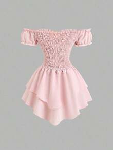 Vestido mini cottagecore blanco con hombros descubiertos y mangas ...