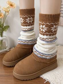 1/3 Pairs Nordic Retro Stacking Socks Autumn And Winter Snowflake Socks Leg Warmers Snow Boots Socks - Multicolor - View 2