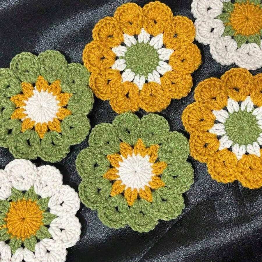 Cute Floral Coasters, Cute Placemats, Heat-Resistant Pads, Handmade Crochet Coasters, Suitable For Home Kitchen Decor - Multicolor - View 1