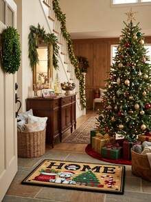 1pc Christmas Holiday Decorative Rug, Christmas Gift Rug With Puppy Print Design, Suitable For Door, Living Room, Bedroom, Kitchen And Laundry Room, Machine Washable, Home Decor Rug, Crystal Velvet Material, Printed Rug, Home Decor - A - View 5